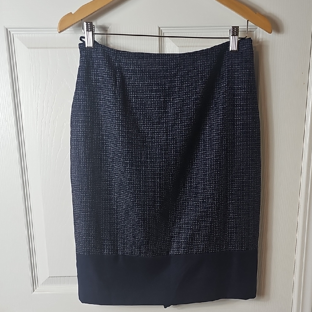 Hugo Boss Wool Navy Patterned Pencil Skirt